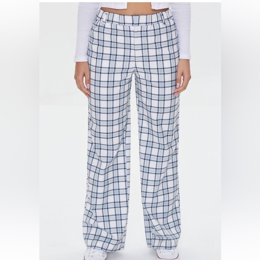 90’s STYLE WIDE LEG PLAID TROUSERS WITH POCKETS SIZE MEDIUM - Picture 11 of 11